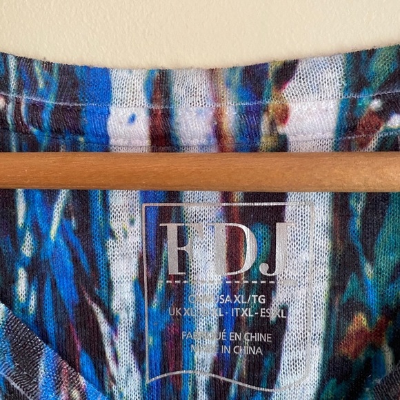 FDJ Colourful Abstract Women's Long Sleeve Top Fringe Hem - Picture 4 of 4